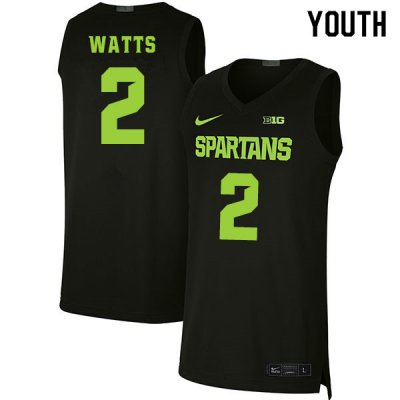 Youth Michigan State Spartans NCAA #2 Rocket Watts Black Authentic Nike 2020 Stitched College Basketball Jersey CJ32O47YZ